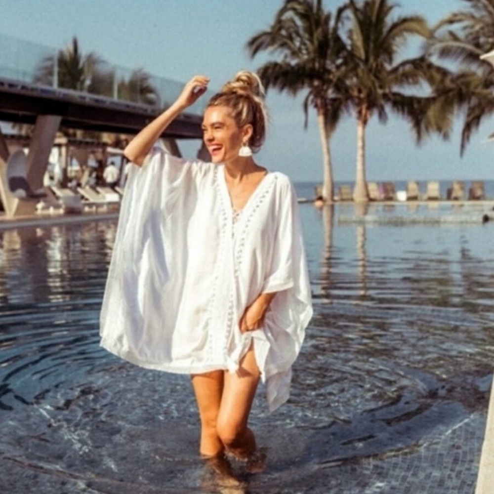 White Trim Kaftan Cover up